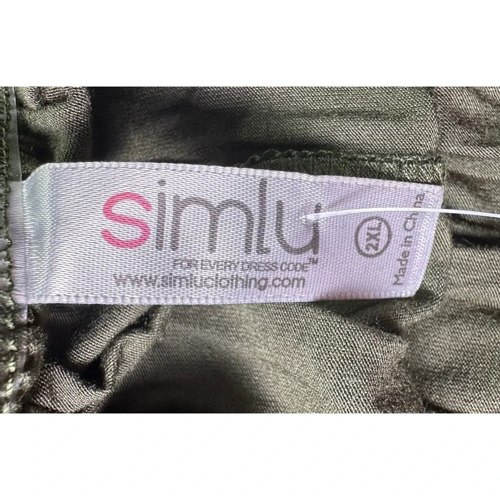 NWT Simlu Women's‎ 2X Olive Green Midi Skirt Pockets Foldover Ruched Waist Flowy